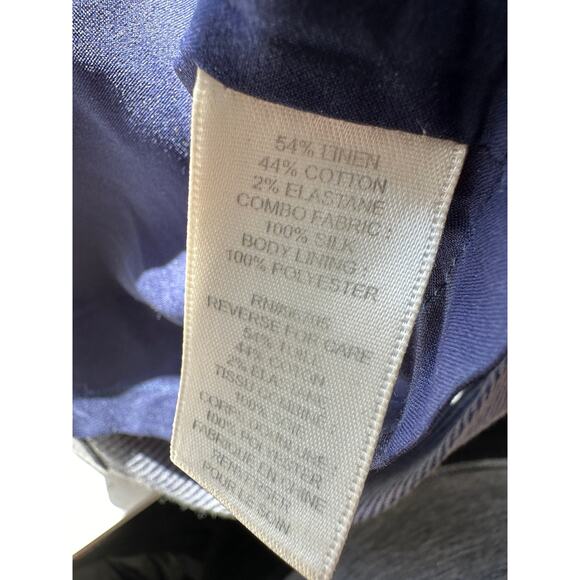 Rebecca Taylor Cream Ruffle Pleat Shoulder Blue Jean Stripe Linen Sheath Dress 0 - Picture 9 of 12